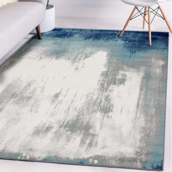 Luxe Weavers Stain-Resistant Modern Abstract Area Rug Blue 8x10 Machine-Made Carpet