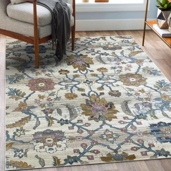 Luxe Weavers Traditional Moroccan Cream 8x10 Area Rug Floral Carpet for Bedrooms