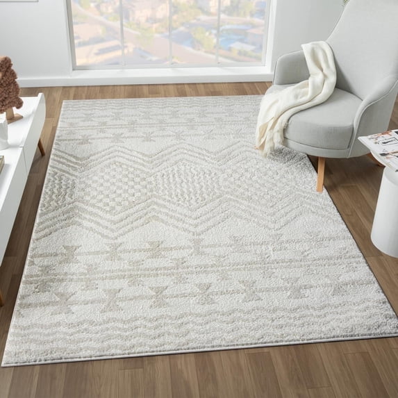 Luxe Weavers Tribal Moroccan High Low Cream 4x5 Area Rug, Medium Pile Indoor Carpet