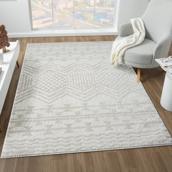 Luxe Weavers Tribal Moroccan High Low Cream 8x10 Area Rug, Medium Pile Indoor Carpet