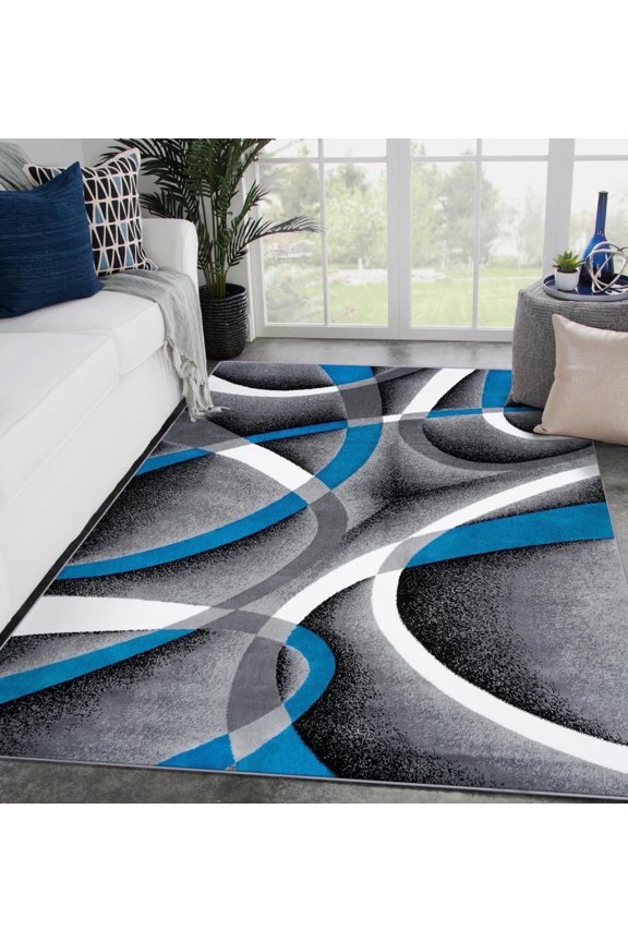 Turquoise Modern Abstract Area Rug 5x7 Geometric Living Room Carpet