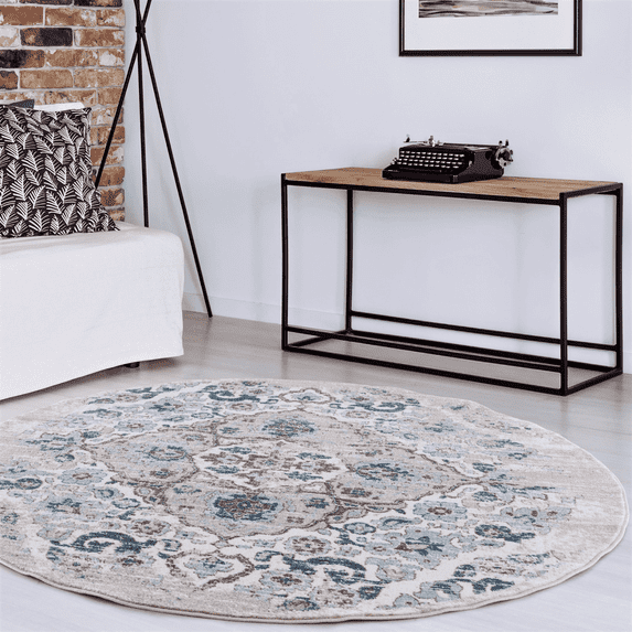 Luxe Weavers Victoria 4620 Distressed Floral Area Rug Carpet, Cream / 6 foot round