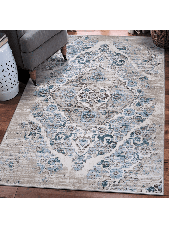 Luxe Weavers Victoria 4620 Distressed Floral Area Rug Carpet, Cream / Size 8x10