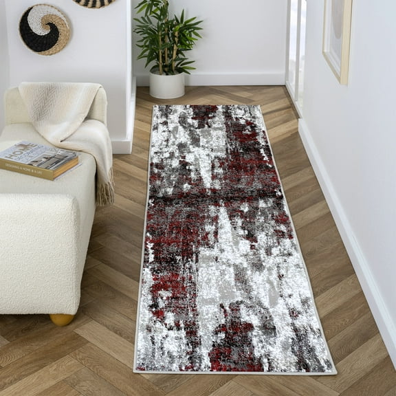 Luxe Weavers Victoria Collection 9084 Red 2x7 Abstract Area Rug