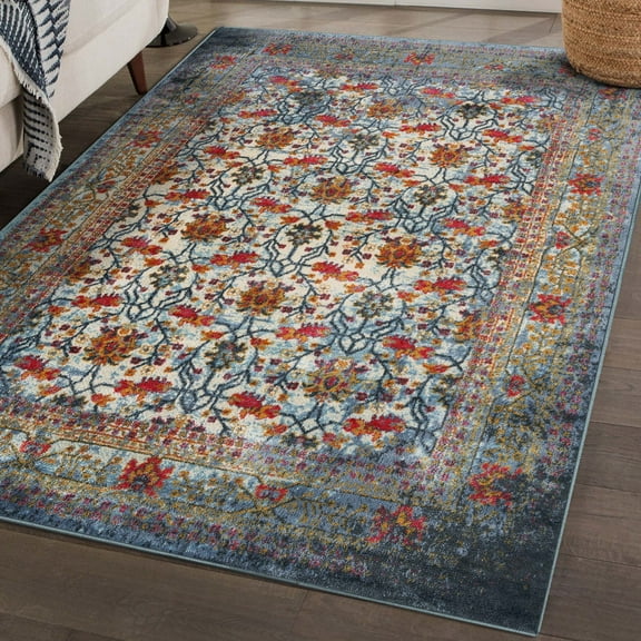 Luxe Weavers Vintage Bohemian Floral Area Rug Blue 5x7 Carpet