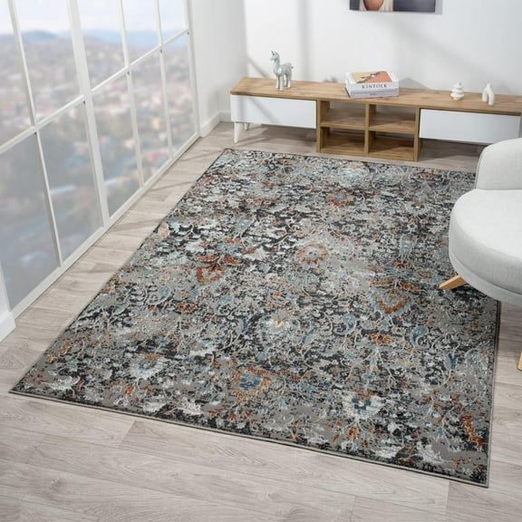 Luxe Weavers Vintage Floral Gray 8x10 Area Rug, Indoor Carpet