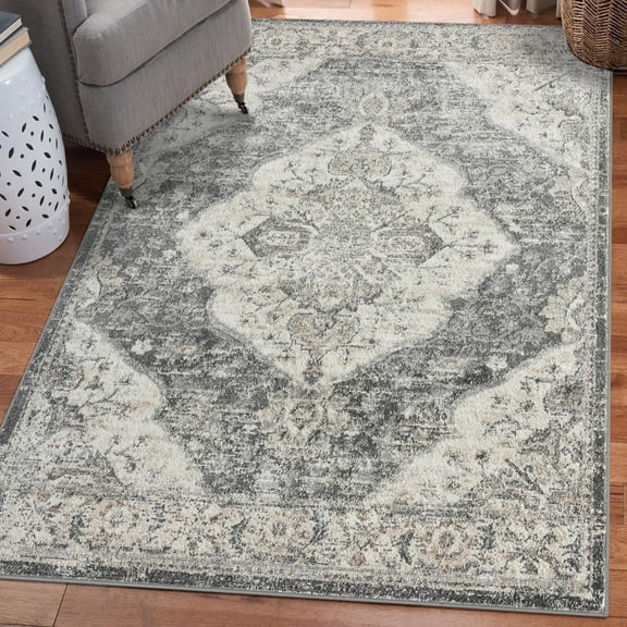 Luxe Weavers Vintage Oriental Gray 5x7 Area Rug for Living Room
