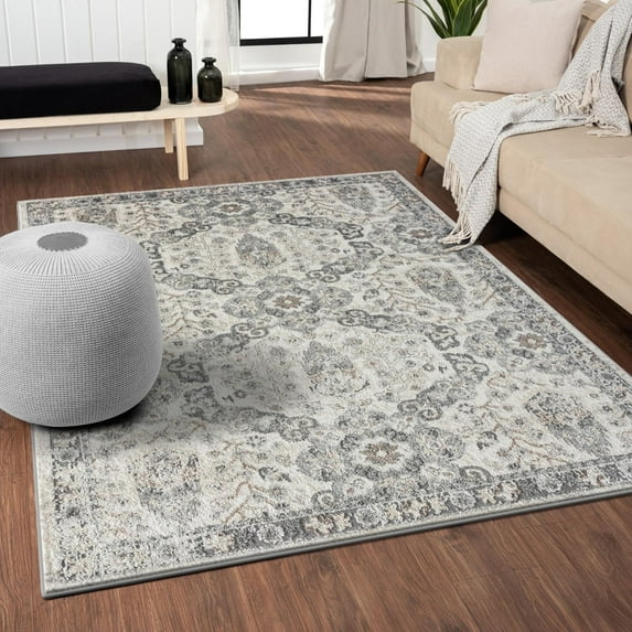 Luxe Weavers Vintage Oriental Medallion Silver 8x10 Area rug, Indoor Carpet