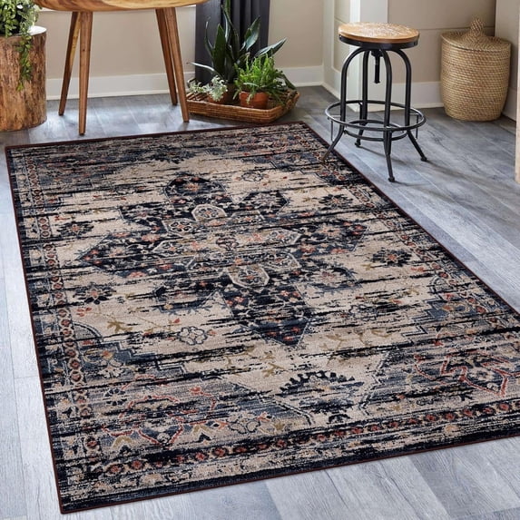 Luxe Weavers Waterloo Collection Floral Area Rug 8744 Navy Size 8x10