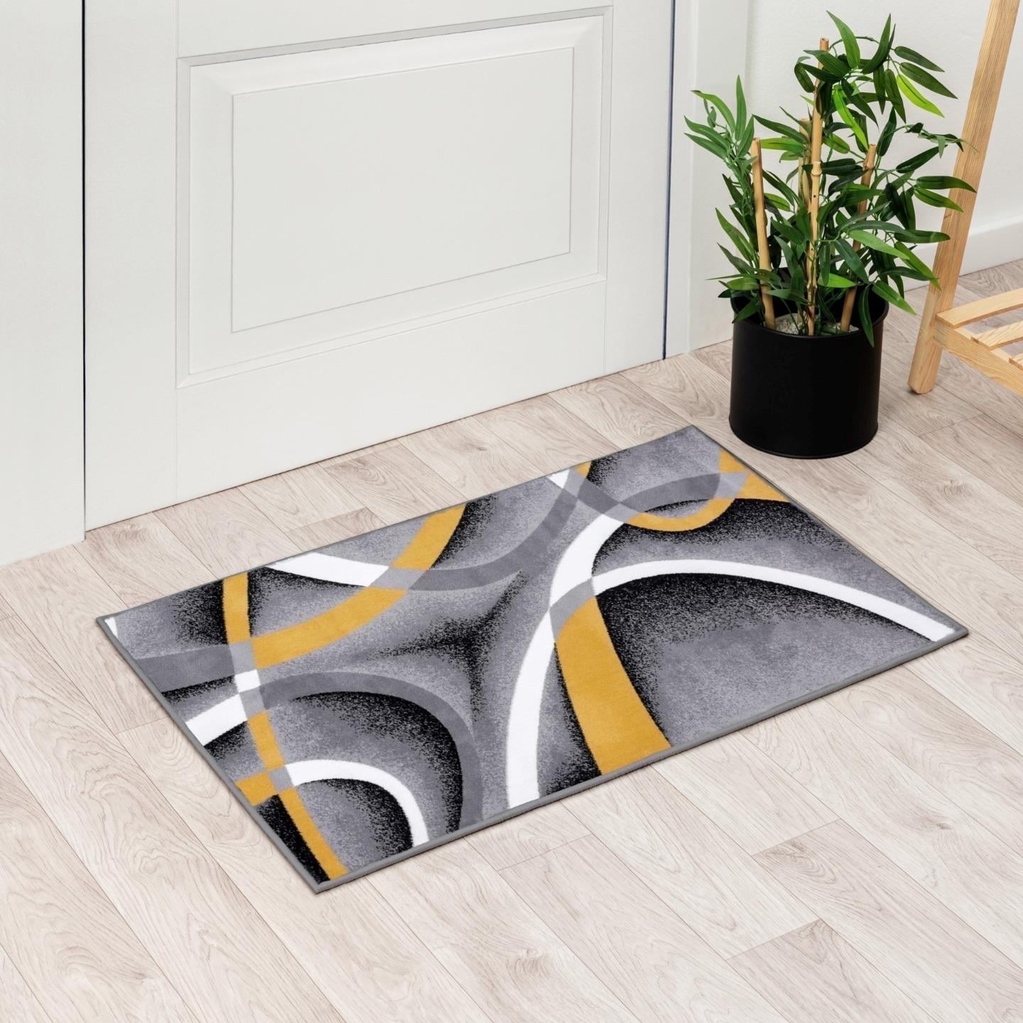 Yellow and Gray Abstract Geometric 2' x 3' Area Rug