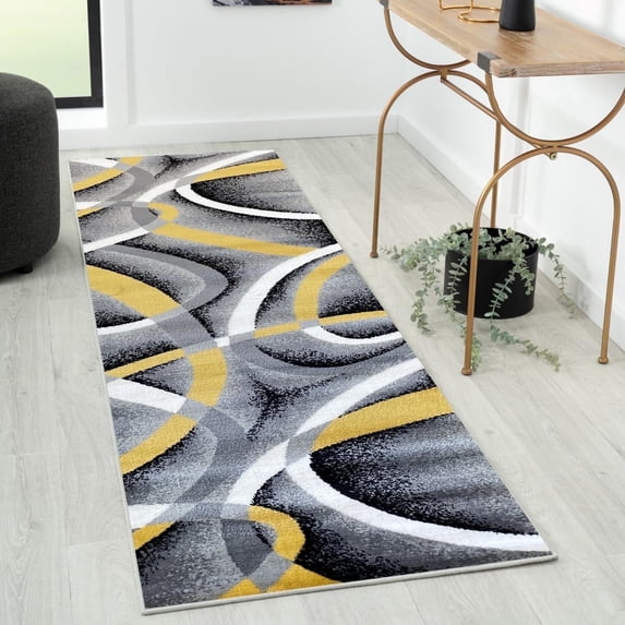 Luxe Weavers Yellow Modern Abstract Area Rug 2x8 Geometric Living Room Carpet