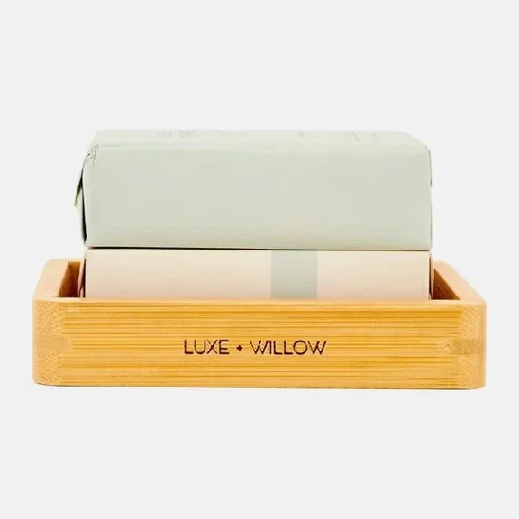 Luxe + Willow 3 Piece Sage & Vetiver Oatmeal Bar Soap Set With Bamboo Soap Tray Set