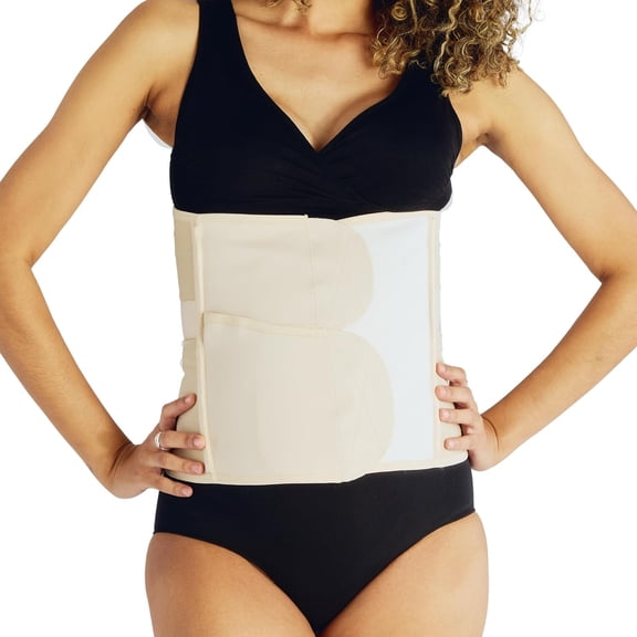 Luxe Wrap - Adjustable Binder with Five Levels of Targeted Compression for - Supports Core and After C-Section or Birth - Nude, Small