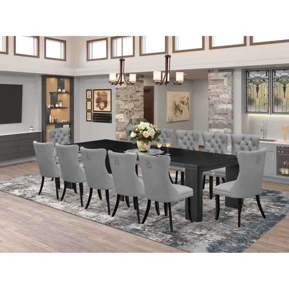 East West Furniture Xtenczar 13 -Piece Dining Room Table Set in Black Finish