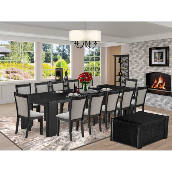 East West Furniture Xtenczar 14 -Piece Dining Room Table Set in Black Finish
