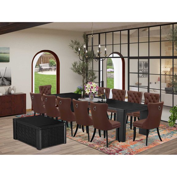 East West Furniture Xtenczar 14 -Piece Dining Room Table Set in Black Finish