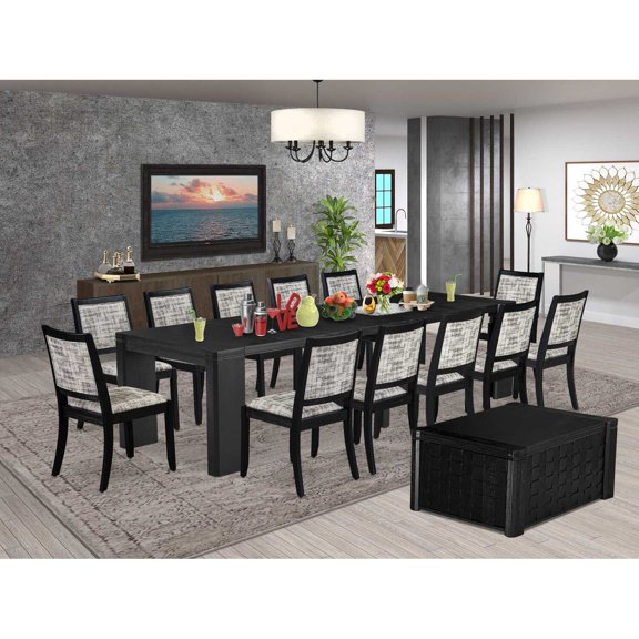 East West Furniture Xtenczar 14-Piece Dining Room Table Set in Black Finish