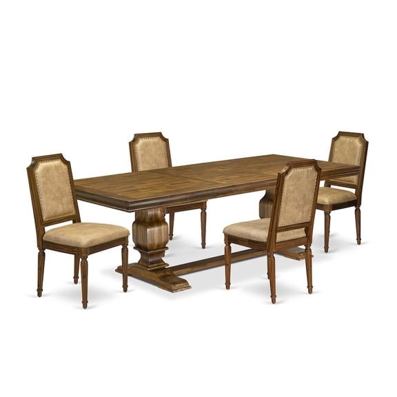 Luxe by East West Furniture 5 piece Kitchen Table Set of a Dining Table and 4 Dark Grey Dinner Chairs