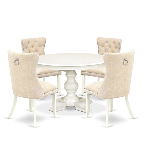 Luxe by East West Furniture 9-Piece Modern Dining Set, Linen White