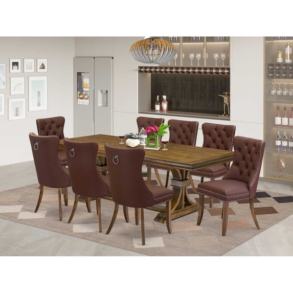 East West Furniture Laneville 9-Piece Kitchen Table Set in Walnut Finish