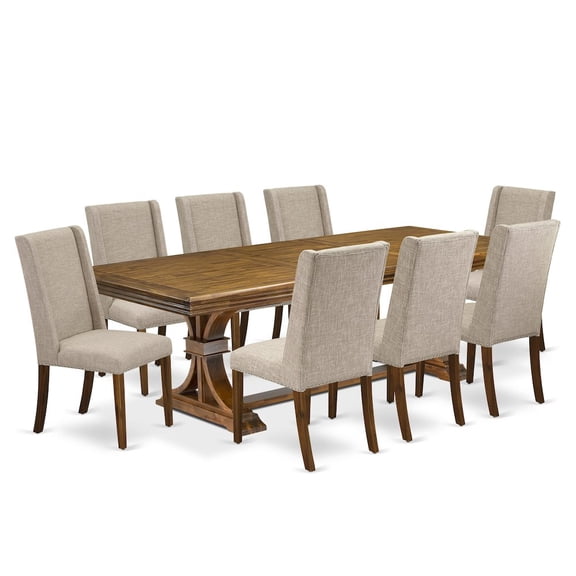 Luxe by East West Furniture 9 piece kitchen set of a dinner table and 8 Linen Fabric parson chairs