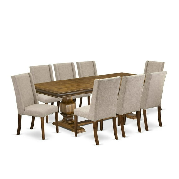 Luxe by East West Furniture 9 piece modern dining set a breakfast table and 8 Linen Fabric kitchen chairs