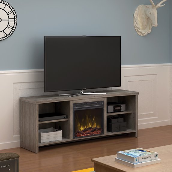 Luxe by TSI Open Architecture TV Stand for TVs up to 65" with Electric Fireplace in Valley Pine