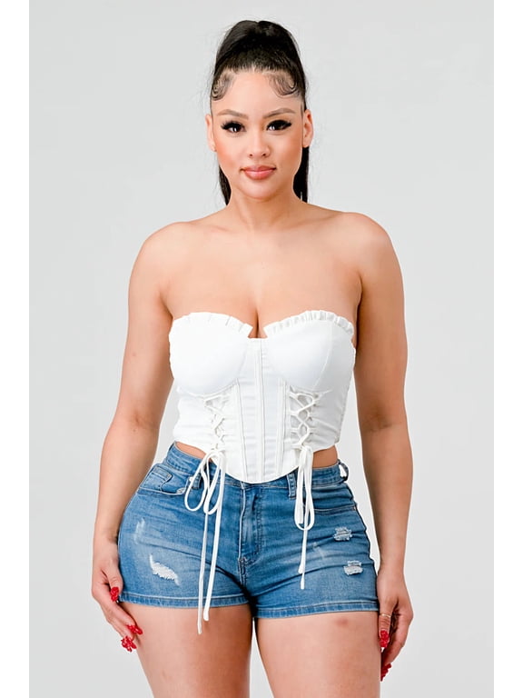 Luxe sweetheart ruffled drawstring lace bustier top
