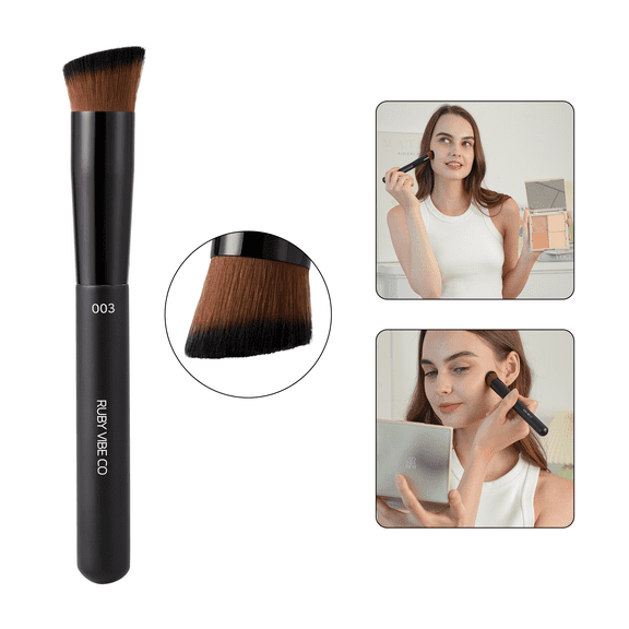 RUBY VIBE CO LuxeBlend Angled Foundation Brush for Liquid Makeup, Cream Blush & Contour, Synthetic Bristles, Wooden Handle