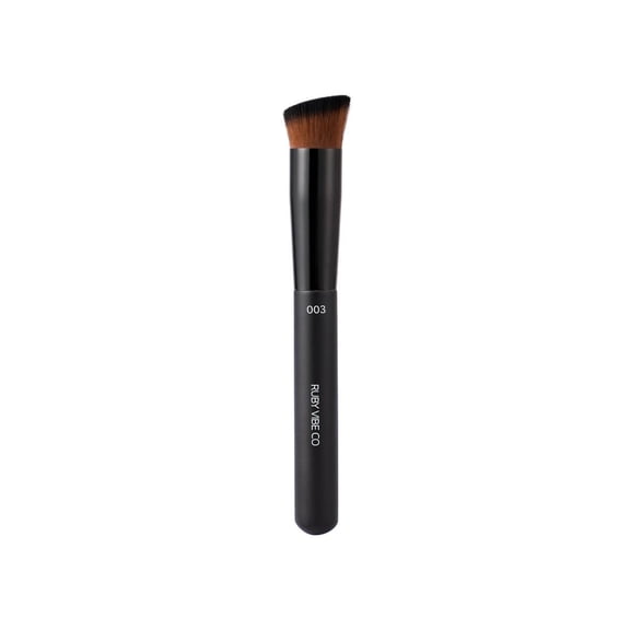 RUBY VIBE CO LuxeBlend Angled Foundation Brush for Liquid Makeup, Cream Blush & Contour, Synthetic Bristles, Wooden Handle