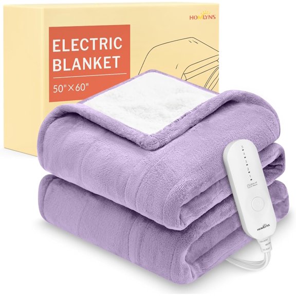 LuxeHeat Heated Blanket Electric Blanket, Soft Flannel Sherpa Heated Throw, Heating Blanket with 5 Heat Settings, 3 hrs Timer Auto Shut Off (50x60 inches, Purple), Only for 120V Voltage Use
