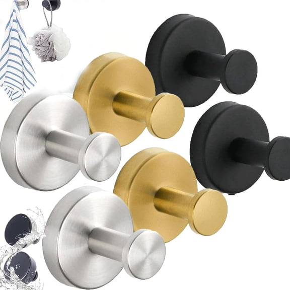LuxeHold No-Drill Hooks, Superhold No-Drill Hooks, Gold Shower Hooks for Shower, Bathroom, Kitchen, Glass Window
