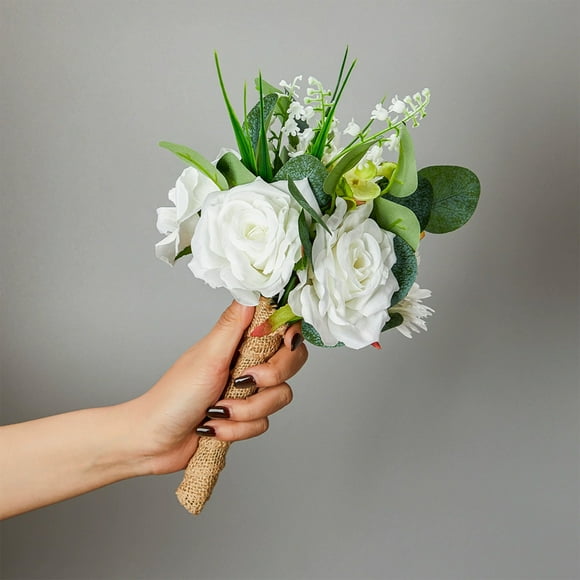 LuxeLiving Elegant Bridal Bridesmaid Holding Bouquet, Realistic Faux Flowers, Lightweight Wedding Decor, Photo Props Home Decoration