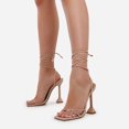 thumbnail image 1 of LuxeModa Emily Nude Square Toe Lace Up Pyramid Heel Tie Up Strappy Pumps (NUDE, 8.5), 1 of 6