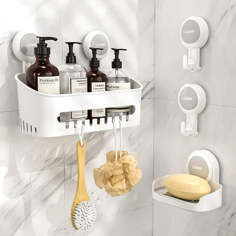 LEVERLOC Suction Cup Shower Caddy & Toothbrush Holder Wall Mounted  NO-Drilling Removable Bathroom Organizer Set Powerful