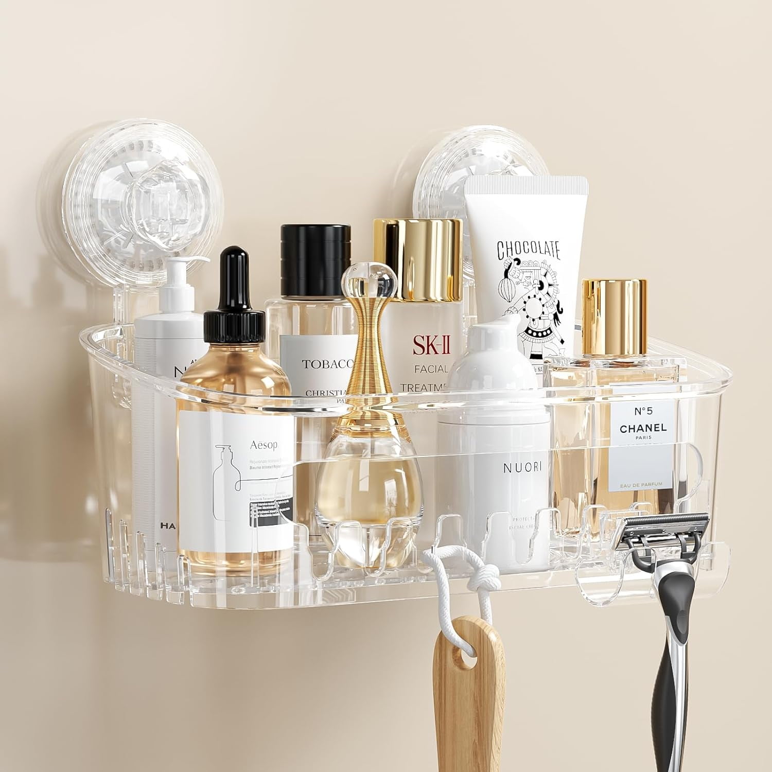 Luxear Shower Caddy with Razor Holder, Suction Cup Shelf, NoDrilling