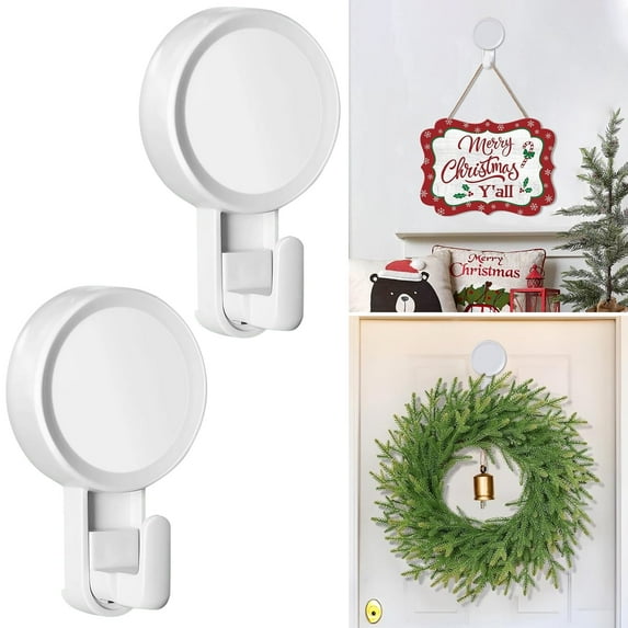 Luxear Wreath Hanger, Heavy Duty Suction Cup Hooks Hold up to 11LB, Reusable & Waterproof Shower Hooks for Kitchen Bathroom Loofah Bags Bathrobes Christmas Decorations - 2 Pack