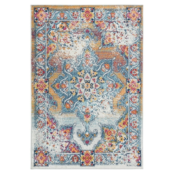 Luxee Designs Alexandria Bordered Pattern 2X6 Runner Rug for Entryway Indoor Boho Rugs - Gray/Gold