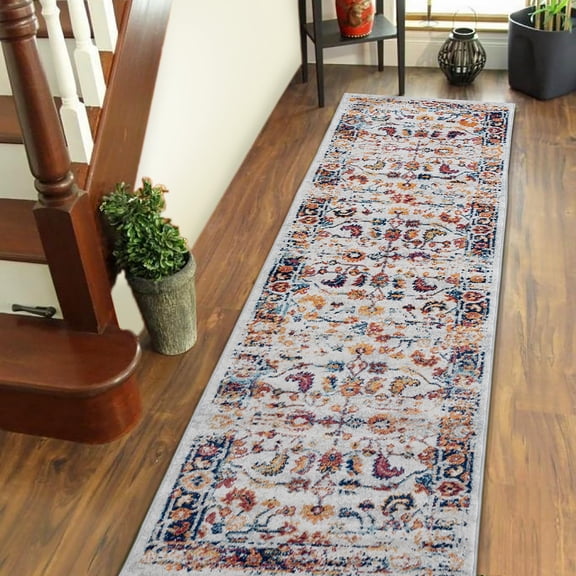 Luxee Designs Alexandria Bordered Pattern 2X6 Runner Rug for Entryway Indoor Boho Rugs - Ivory