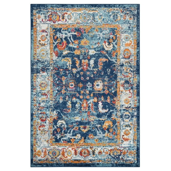 Luxee Designs Alexandria Bordered Pattern 4x6 Area Rug for Living Room Indoor Boho Rugs - Navy