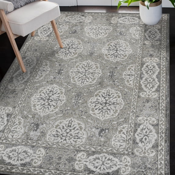 Luxee Designs Alexandria Bordered Pattern 4x6 Area Rug for Living Room Indoor Boho Rugs - Walnut