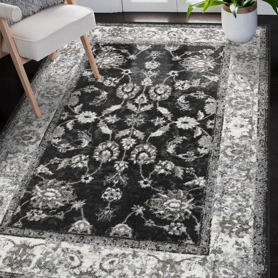 Luxee Designs Alexandria Bordered Pattern 5x7 Area Rug for Living Room Indoor Boho Rugs - Black