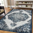 thumbnail image 1 of Luxee Designs Alexandria Collection – 2×3 ft – Medallion Area Rug – Bordered, High-Traffic, Pet-Friendly, Stain Resistance – Ivory Navy, 1 of 10