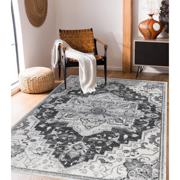 Luxee Designs Alexandria Collection 2x3 Area Rug, Medallion Rugs for Doorstep, Hallway, Entryway, Kitchen, Office, Pet Friendly, Low Pile, High Traffic Area, Stain Resistance - Dark Gray
