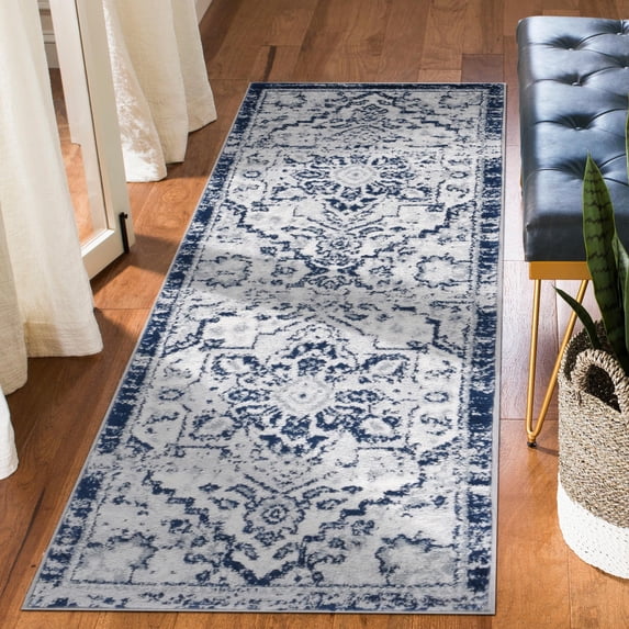 Luxee Designs Alexandria Collection 3x10 Runner Rug, Medallion Rugs for Laundry Room, Entryway, Bathroom, Kitchen, Pet Friendly, Low Pile, High Traffic Area, Stain Resistance - Deep Blue