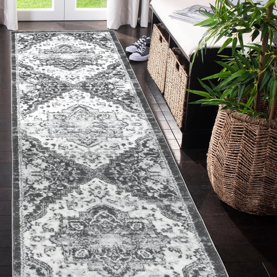 Luxee Designs Alexandria Collection 3x10 Runner Rug, Medallion Rugs for Laundry Room, Entryway, Bathroom, Kitchen, Pet Friendly, Low Pile, High Traffic Area, Stain Resistance - Light Blue