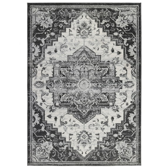 Luxee Designs Alexandria Collection 5x7 Area Rug, Medallion Rugs for Living Room, Bedroom, Kitchen, Office, Pet Friendly, Low Pile, High Traffic Area, Stain Resistance - Ivory/Gray