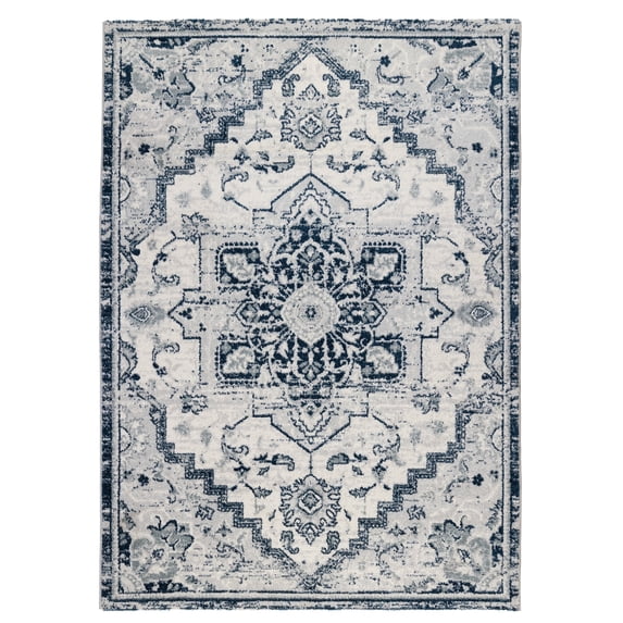 Luxee Designs Alexandria Collection 5x7 Area Rug, Medallion Rugs for Living Room, Bedroom, Kitchen, Office, Pet Friendly, Low Pile, High Traffic Area, Stain Resistance - Deep Blue