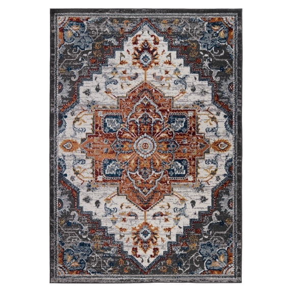 Luxee Designs Alexandria Collection 5x7 Area Rug, Medallion Rugs for Living Room, Bedroom, Kitchen, Office, Pet Friendly, Low Pile, High Traffic Area, Stain Resistance - Gray/Red