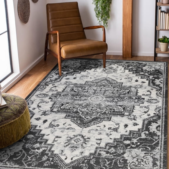 Luxee Designs Alexandria Collection 9x12 Area Rug, Medallion Rugs for Living Room, Bedroom, Kitchen, Office, Pet Friendly, Low Pile, High Traffic Area, Stain Resistance - Ivory/Gray